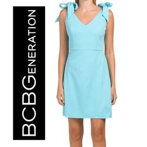BCBGENERATION Tie-Sleeve Bow Shoulder Blue Sheath Mini Dress SIZE 16 NWT $98
